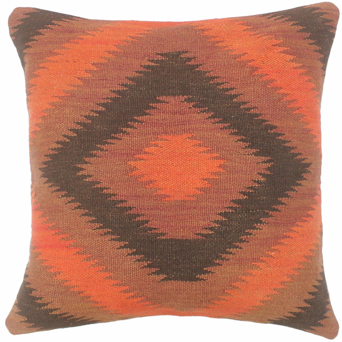 18x18 hand woven kilim throw pillow in rust, blue and gold - Bohemian Turkish Proctor