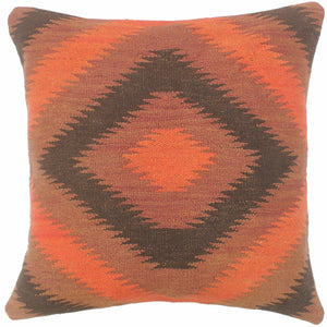 18x18 hand woven kilim throw pillow in rust, blue and gold - Bohemian Turkish Proctor
