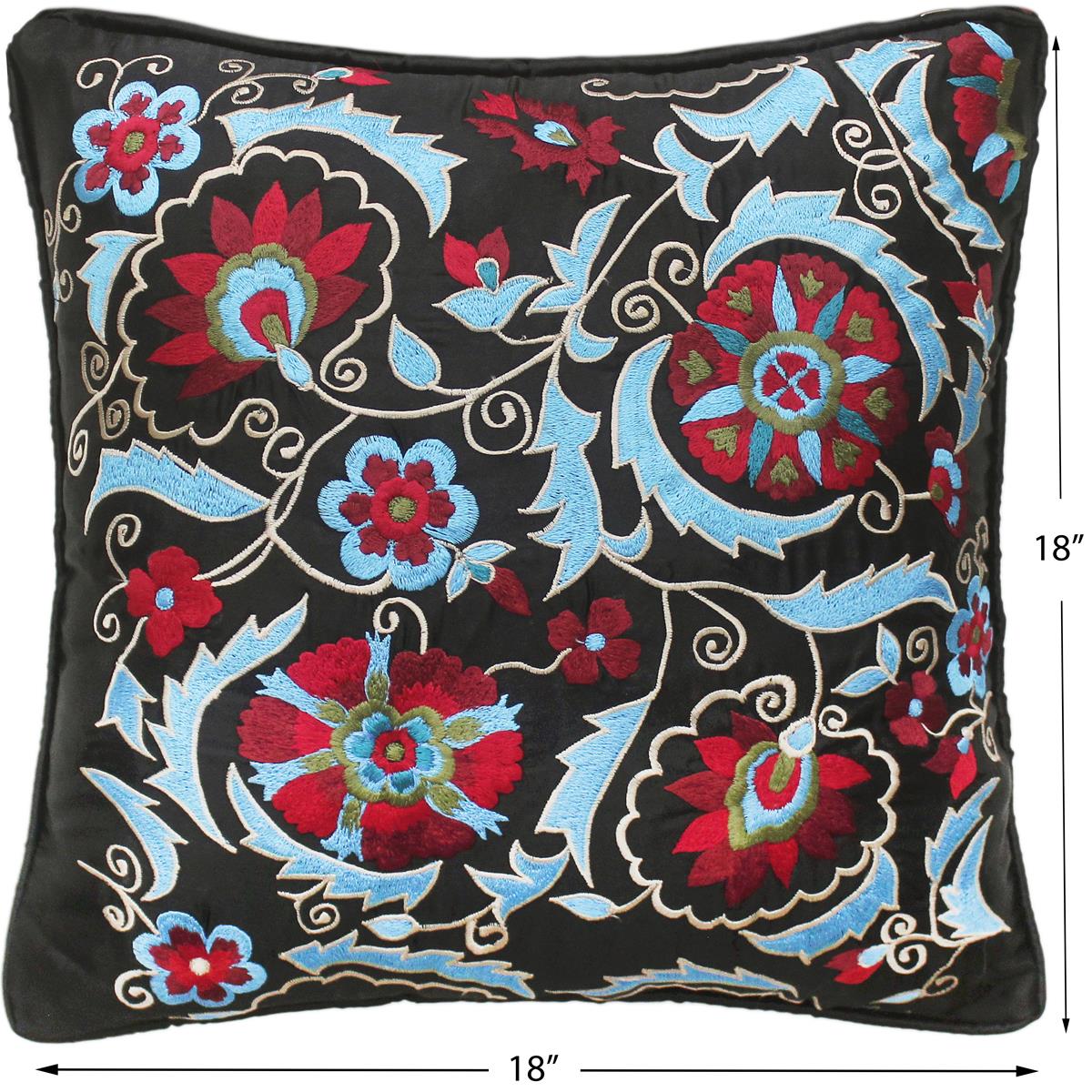 handmade Pillow Black Red Handmade square embroided silk pillow