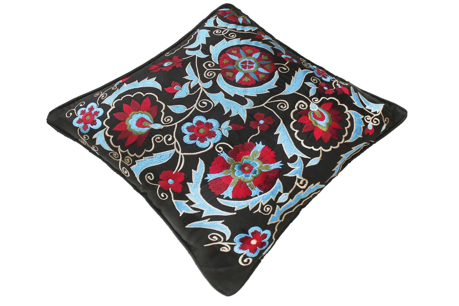 handmade Pillow Black Red Handmade square embroided silk pillow