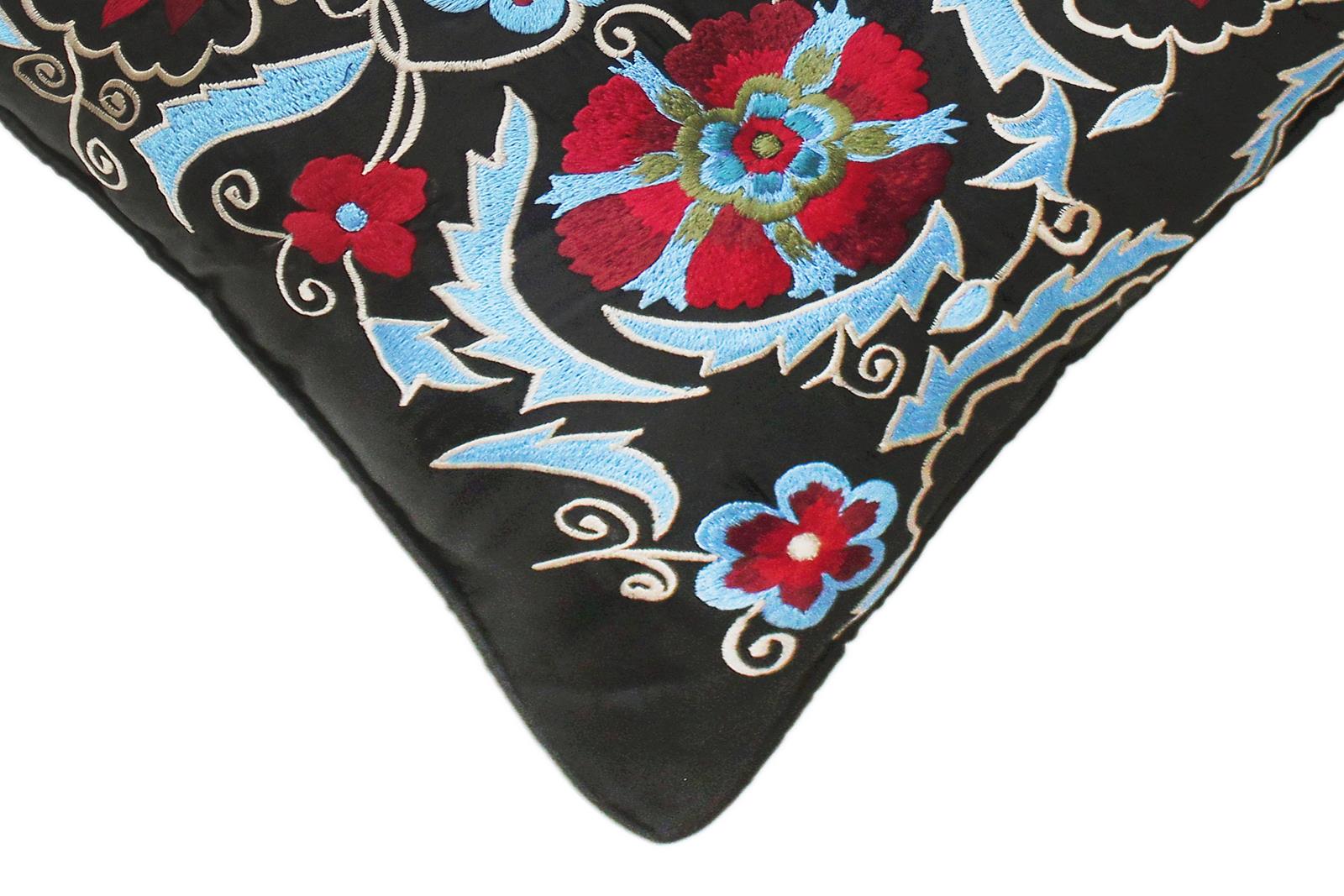 handmade Pillow Black Red Handmade square embroided silk pillow