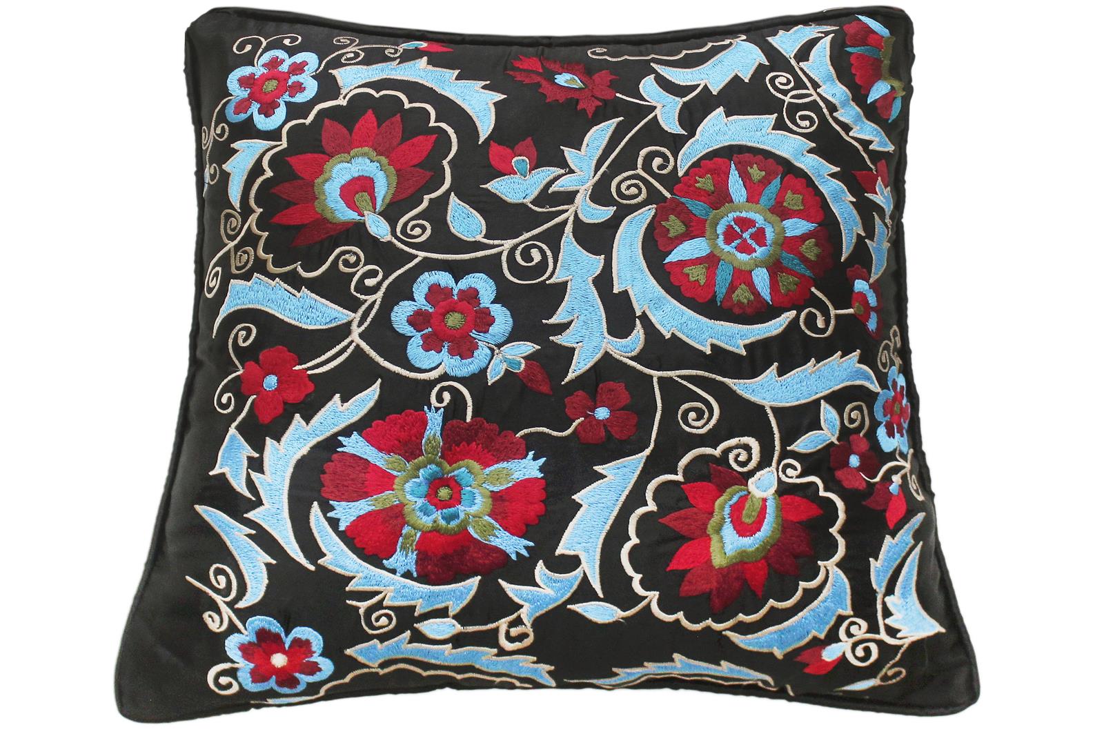 handmade Pillow Black Red Handmade square embroided silk pillow