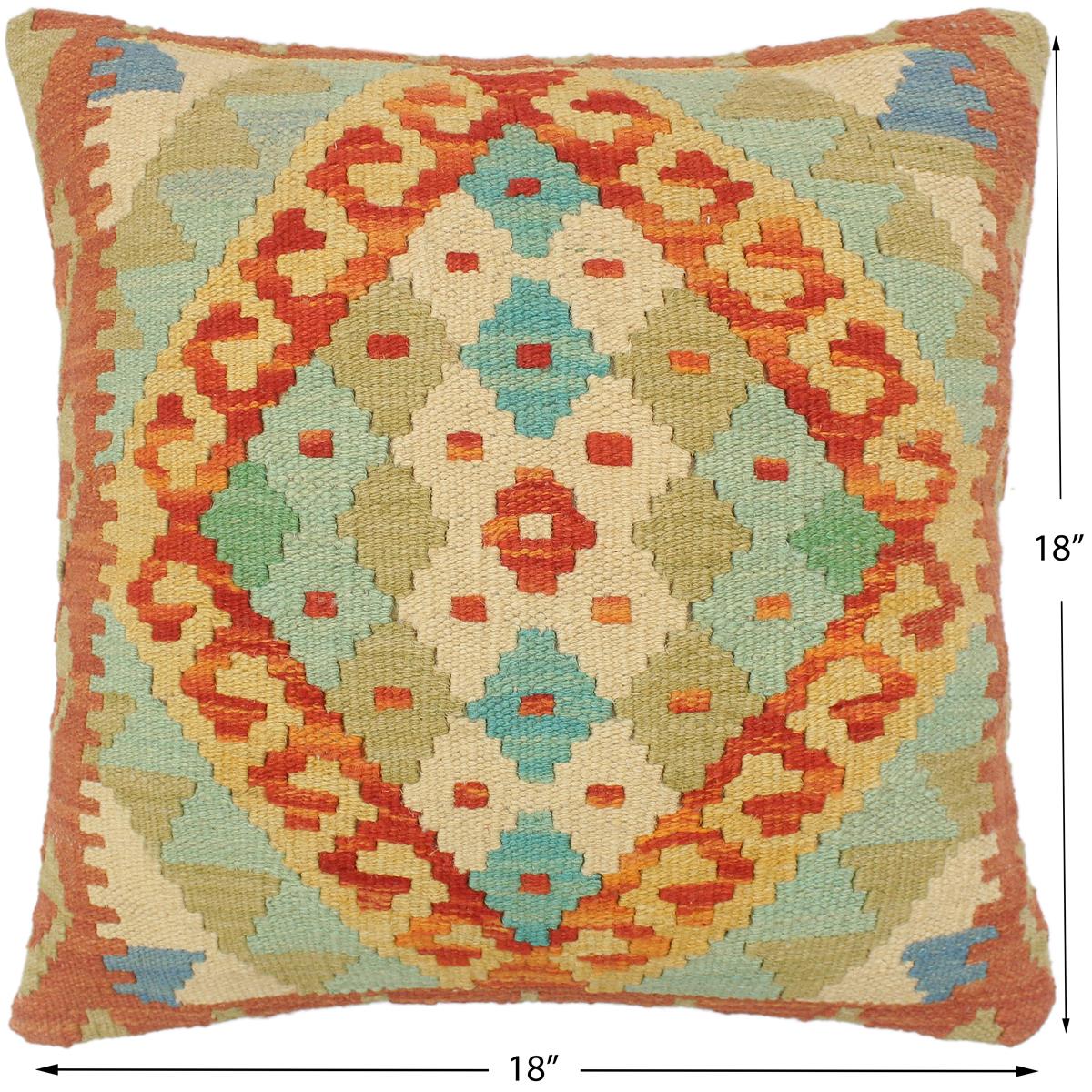 handmade Tribal Turkish Antique Rust Blue Hand-Woven SQUARE 100% WOOL pillow