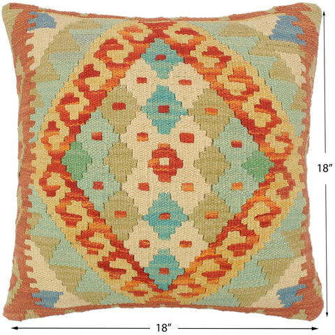 handmade Tribal Turkish Antique Rust Blue Hand-Woven SQUARE 100% WOOL pillow