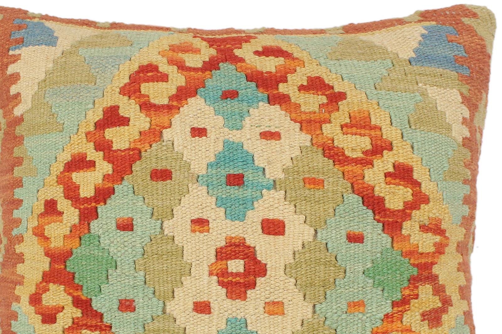 handmade Tribal Turkish Antique Rust Blue Hand-Woven SQUARE 100% WOOL pillow