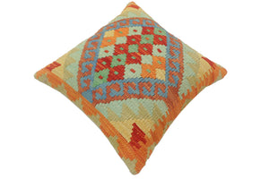 handmade Tribal Turkish Antique Rust Blue Hand-Woven SQUARE 100% WOOL pillow