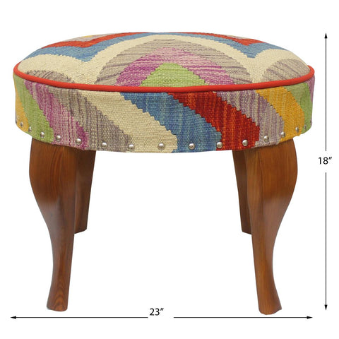 handmade Modern Victorianot Rust Blue Hand-made ROUND Vegetable dyed wool and wood  23 x 23 x 18