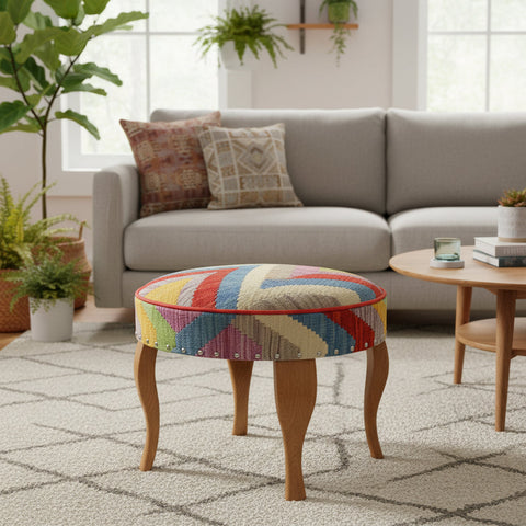 handmade Modern Victorianot Rust Blue Hand-made ROUND Vegetable dyed wool and wood  23 x 23 x 18