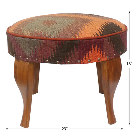 handmade Traditional Victorianot Orange Gray Hand-made ROUND Vegetable dyed wool and wood  