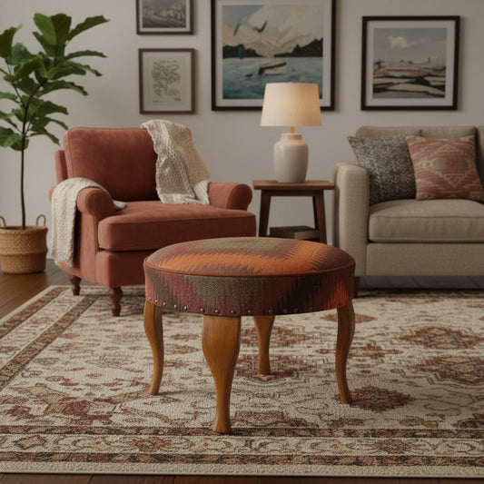 handmade Traditional Victorianot Orange Gray Hand-made ROUND Vegetable dyed wool and wood  