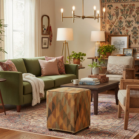 handmade Traditional Ottoman Orange Brown Hand-made SQUARE handmade ottoman pouf