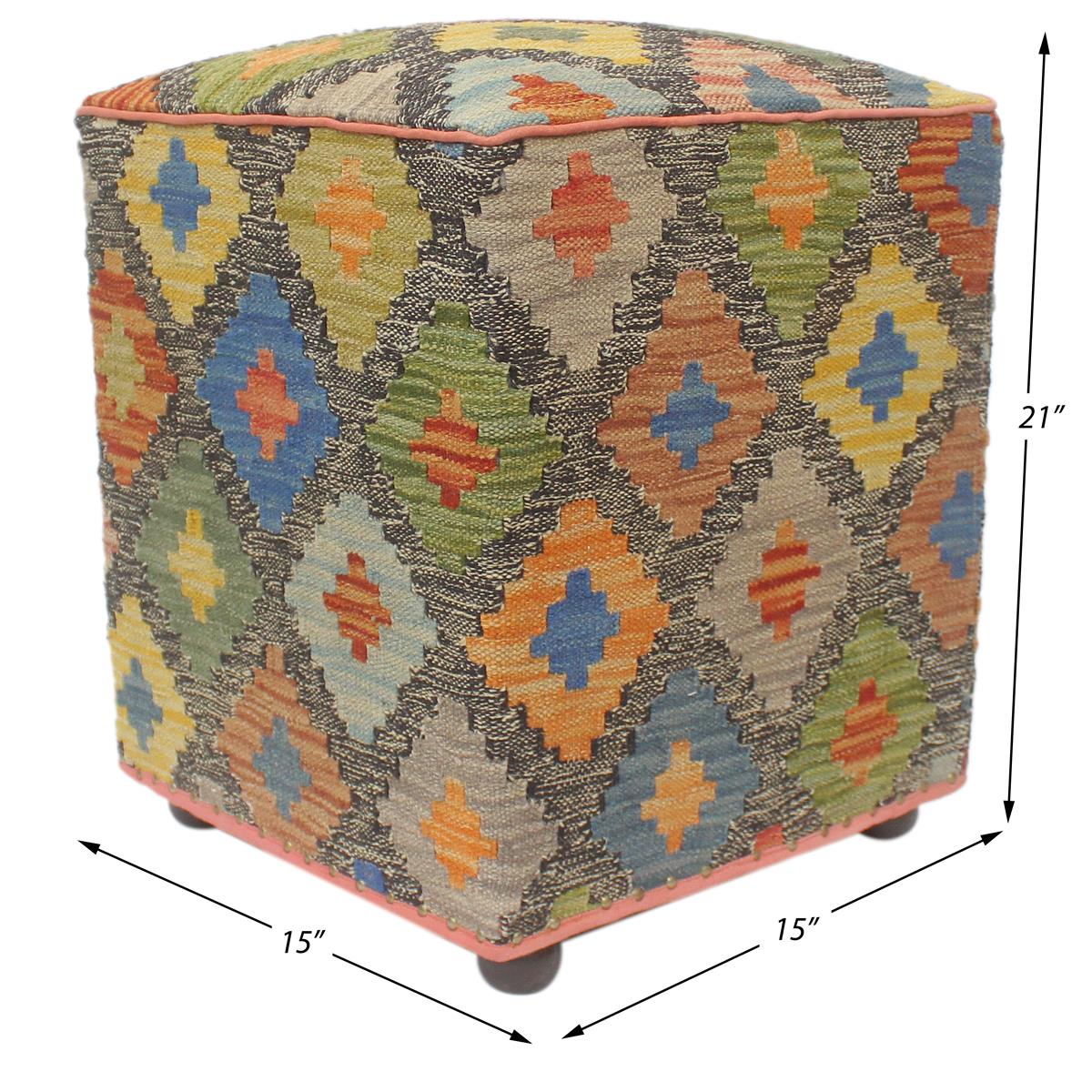 handmade Traditional Ottoman Gray Rust Hand-made SQUARE handmade ottoman pouf