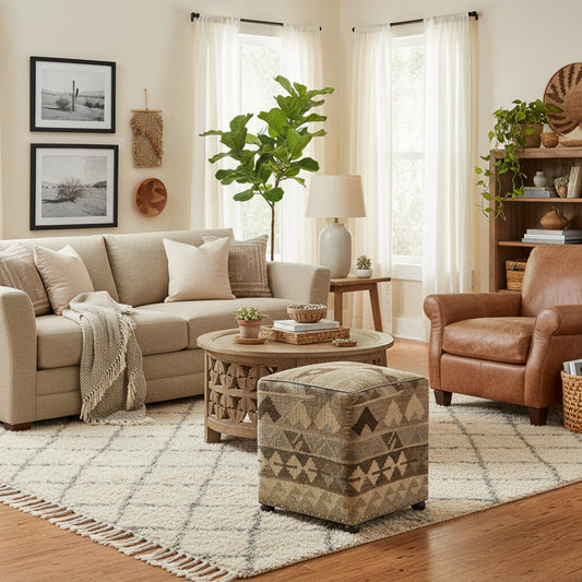 handmade Traditional Ottoman Beige Gray Hand-made SQUARE handmade ottoman pouf