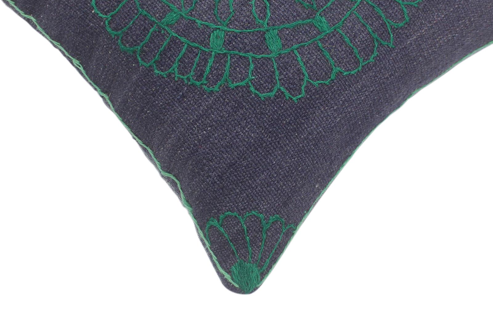 handmade  Pillow Blue Green Hand-Woven SQUARE 100% Wool Suzani Throw Pillow