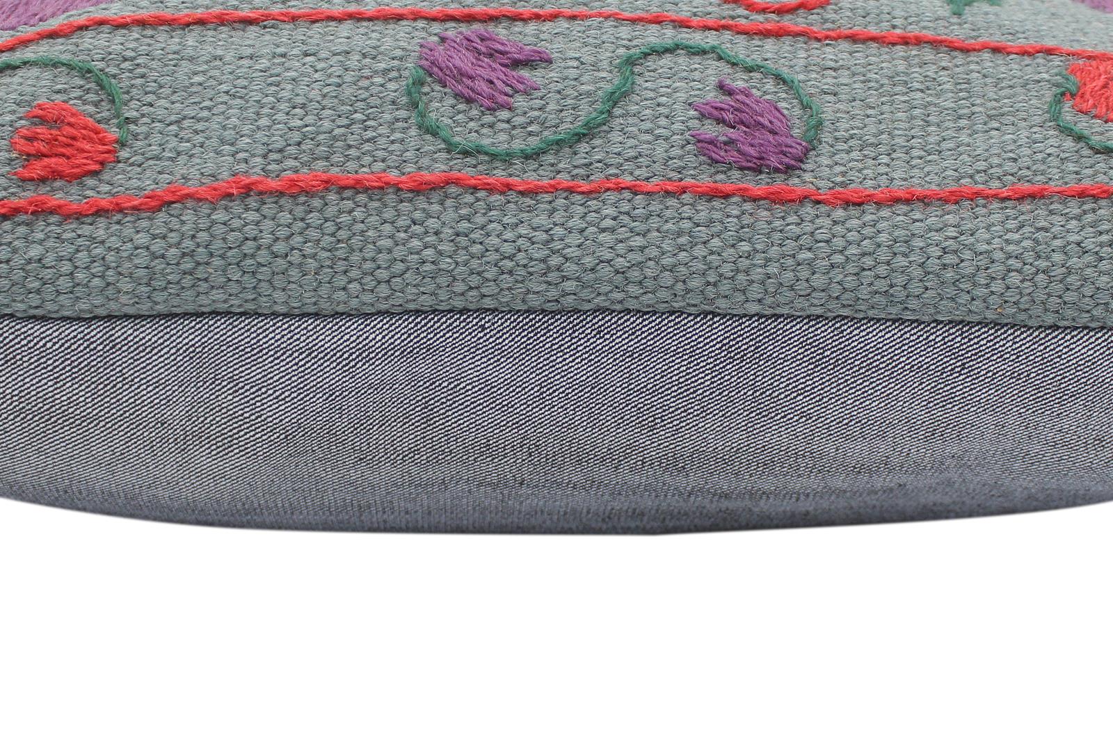 handmade  Pillow Gray Red Hand-Woven SQUARE 100% Wool Suzani Throw Pillow
