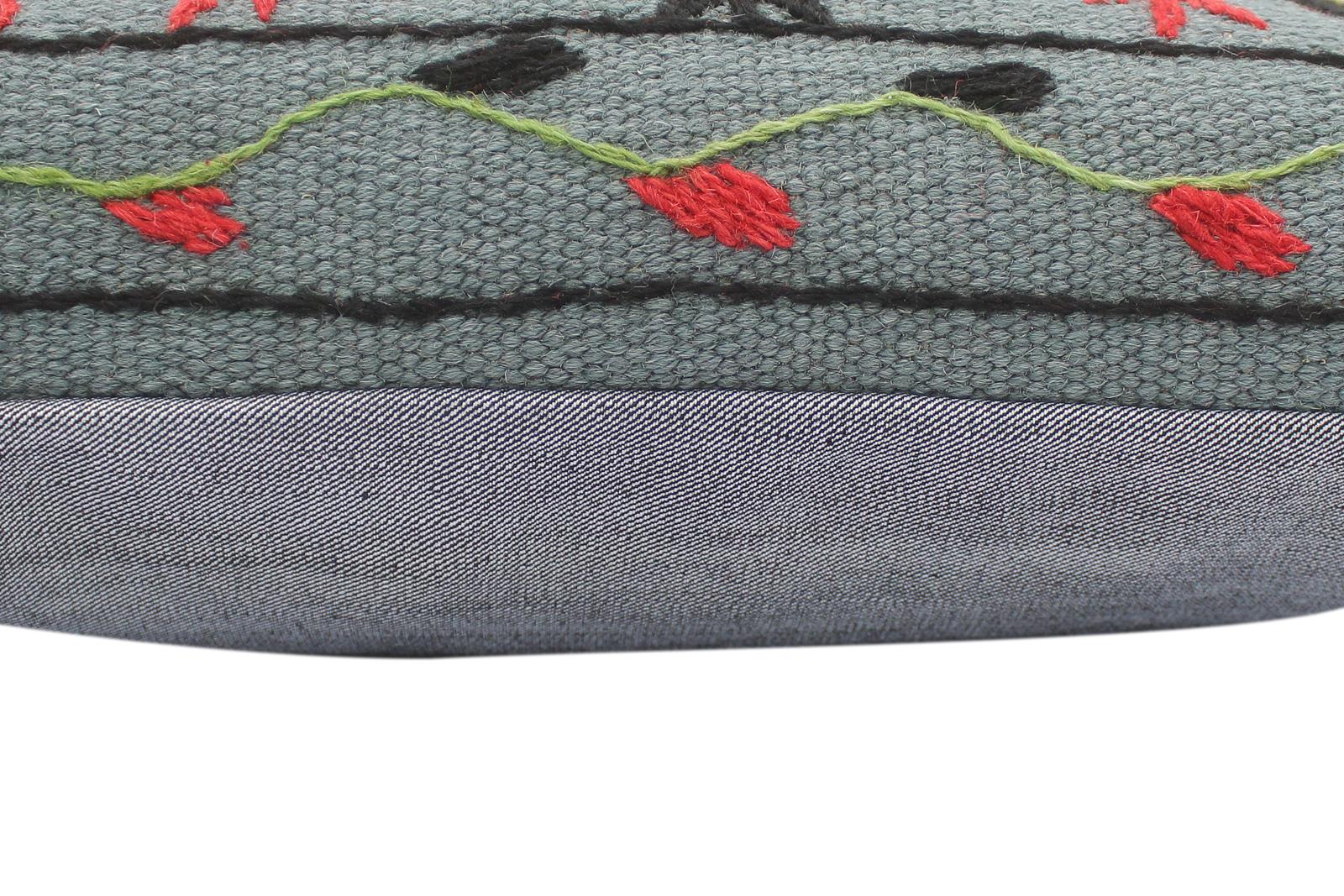 handmade  Pillow Gray Red Hand-Woven SQUARE 100% Wool Suzani Throw Pillow