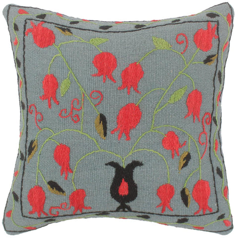handmade  Pillow Gray Red Hand-Woven SQUARE 100% Wool Suzani Throw Pillow
