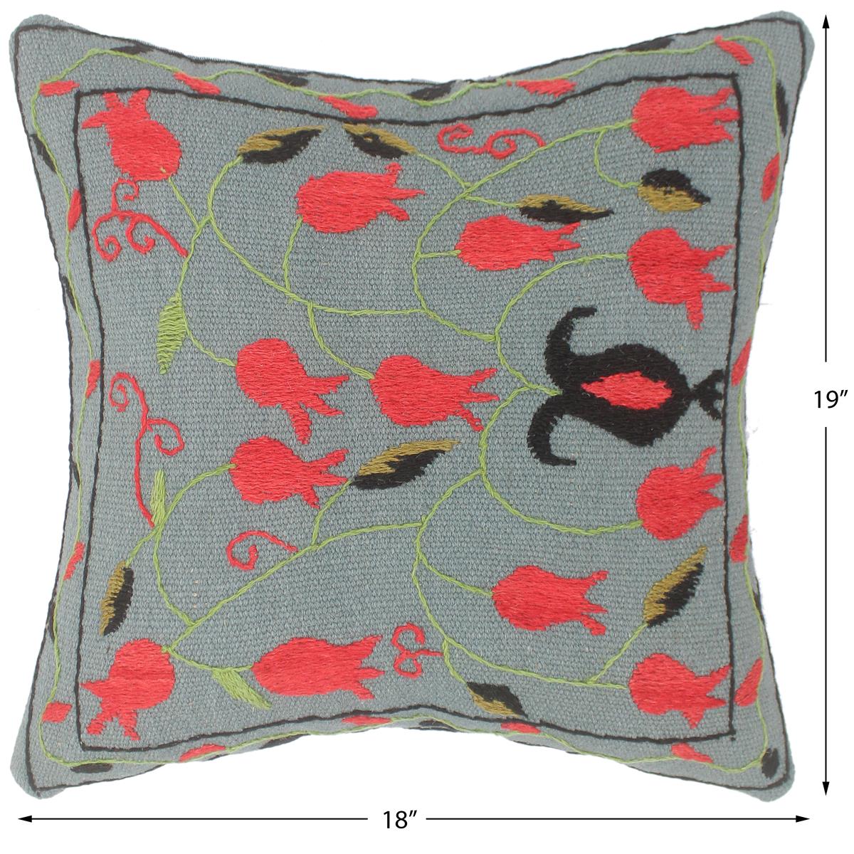 handmade  Pillow Gray Red Hand-Woven SQUARE 100% Wool Suzani Throw Pillow