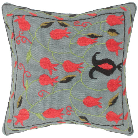 handmade  Pillow Gray Red Hand-Woven SQUARE 100% Wool Suzani Throw Pillow