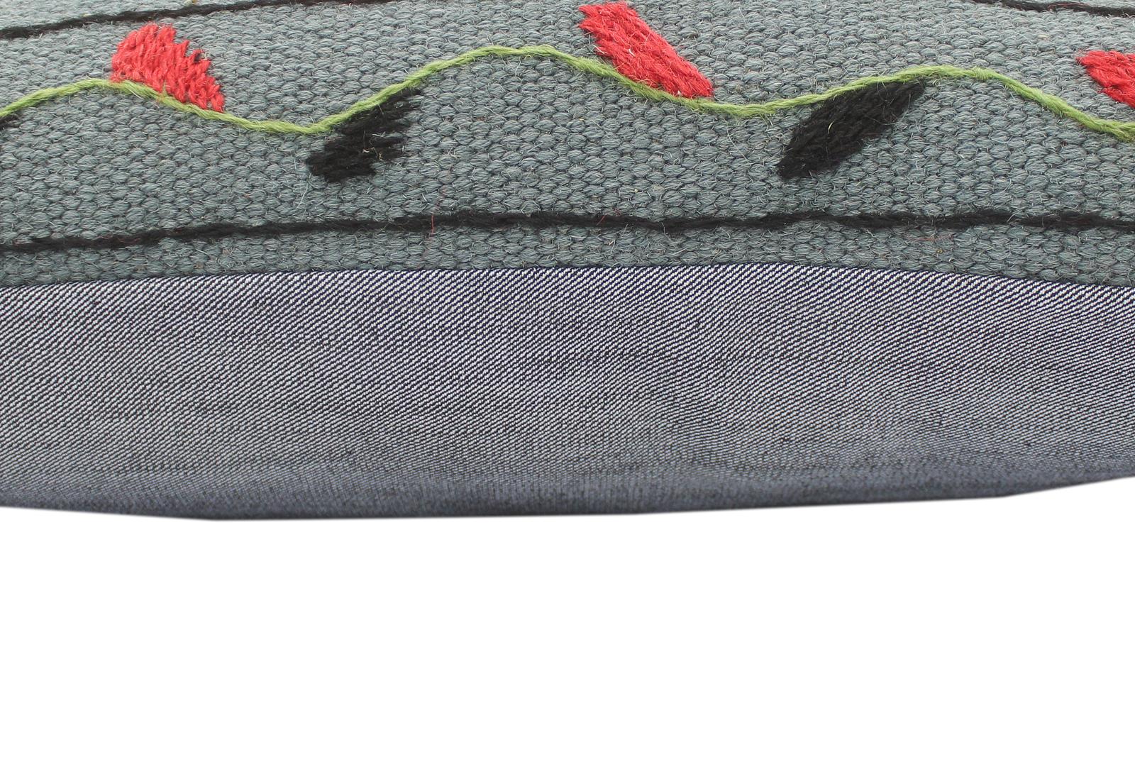 handmade  Pillow Gray Red Hand-Woven SQUARE 100% Wool Suzani Throw Pillow