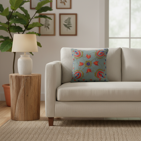 Rustic Knott Kilim Suzani Handmade Pillow