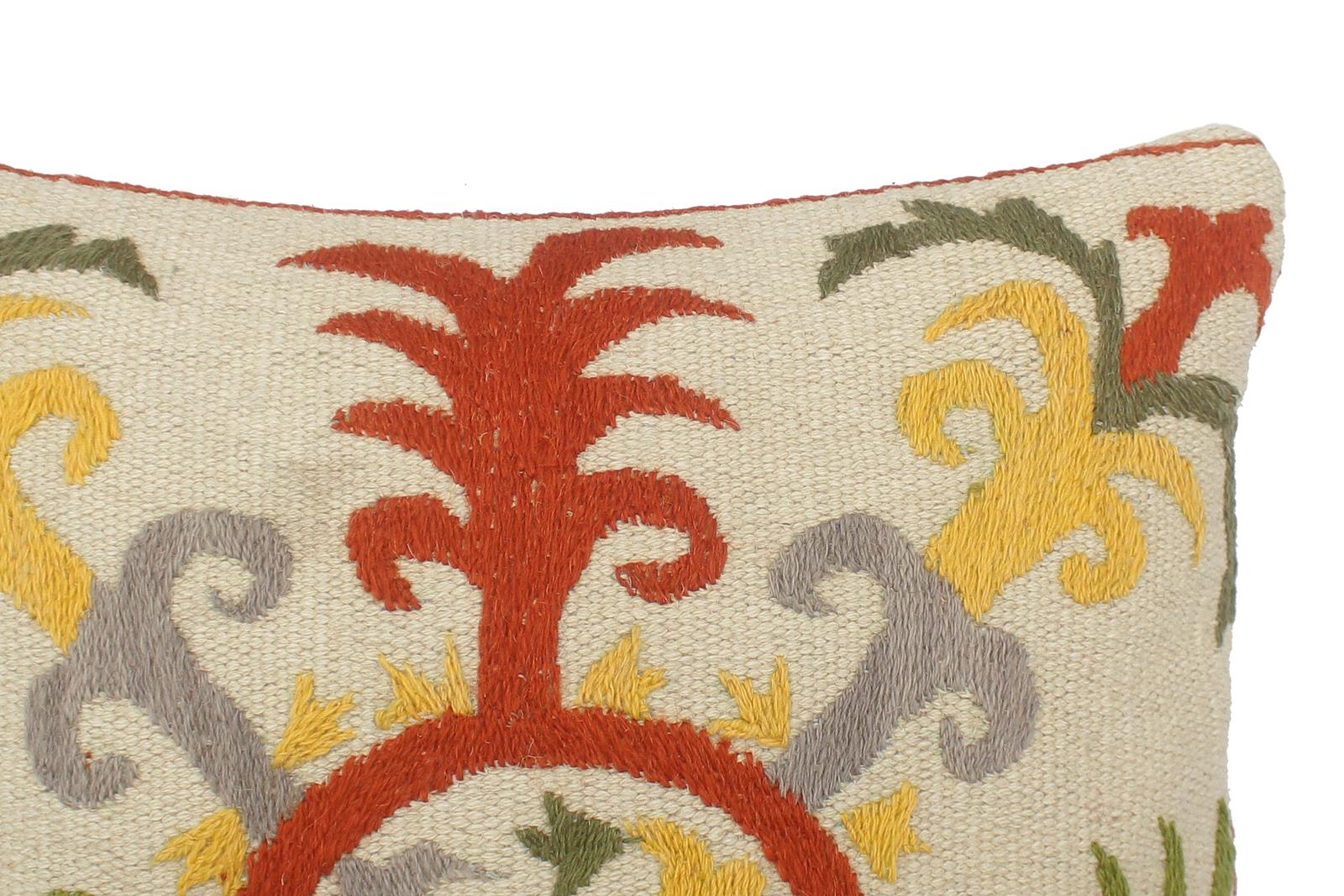 handmade  Pillow Beige Rust Hand-Woven SQUARE 100% Wool Suzani Throw Pillow