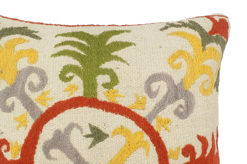 handmade  Pillow Beige Rust Hand-Woven SQUARE 100% Wool Suzani Throw Pillow