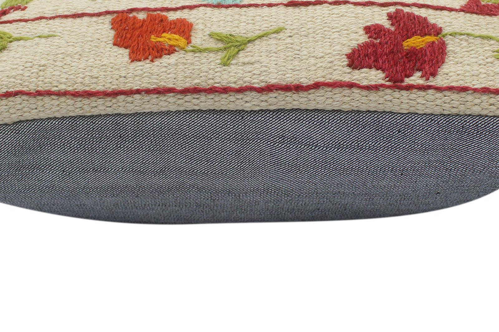 handmade  Pillow Beige Rust Hand-Woven SQUARE 100% Wool Suzani Throw Pillow