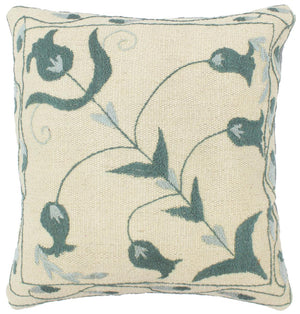 18x18 hand woven embroidered kilim pillow in beige, green and blue - Boho Chic Churchil Kilim Suzani
