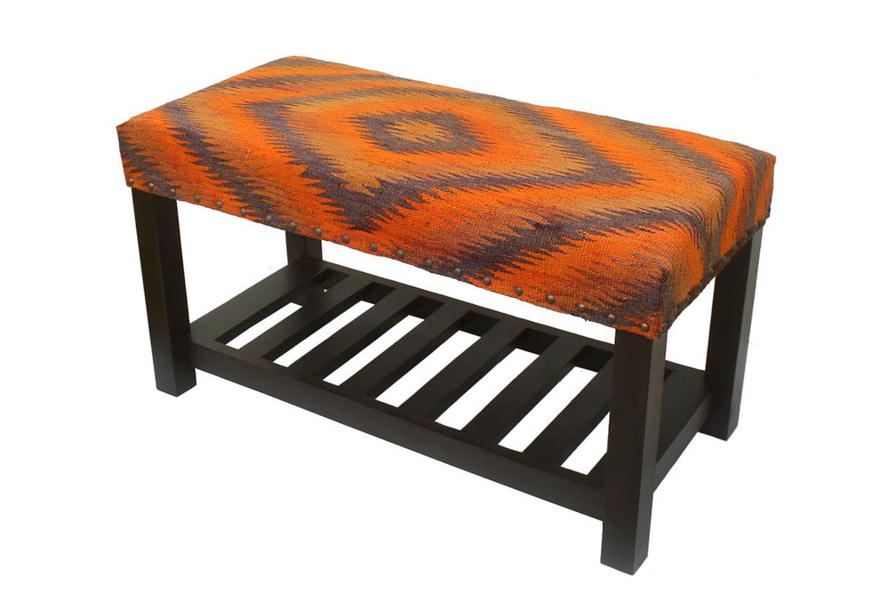 handmade Traditional Shoe Rack Rust Purple Hand-made RECTANGLE Vegetable dyed wool and wood  