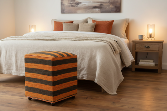 Rustic Zimmerma Handmade Kilim Upholstered Ottoman