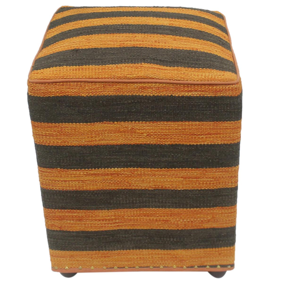 handmade Modern Ottoman Orange Black Hand-made SQUARE handmade ottoman pouf