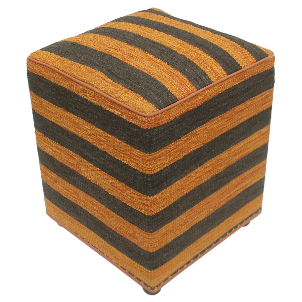handmade Modern Ottoman Orange Black Hand-made SQUARE handmade ottoman pouf