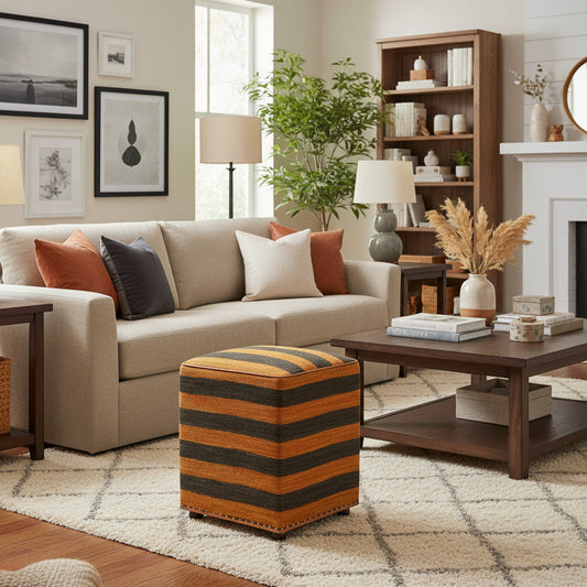 handmade Modern Ottoman Orange Black Hand-made SQUARE handmade ottoman pouf