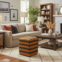 handmade Modern Ottoman Orange Black Hand-made SQUARE handmade ottoman pouf