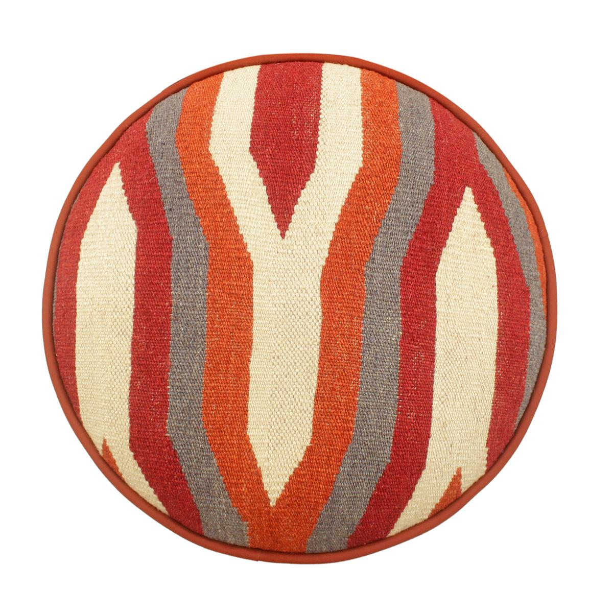 handmade Modern Ottoman Rust Red Hand-made ROUND Vegetable dyed wool and wood  