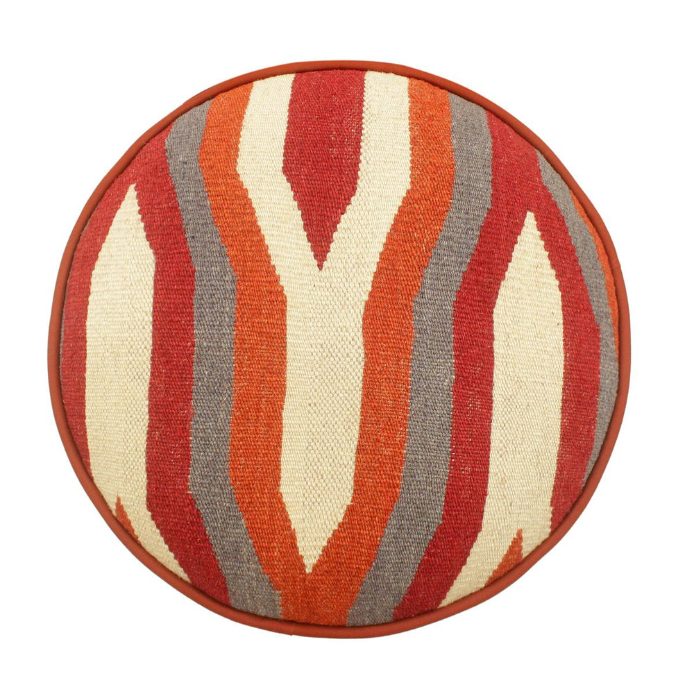 handmade Modern Ottoman Rust Red Hand-made ROUND Vegetable dyed wool and wood  