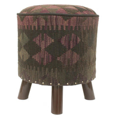 handmade Traditional Ottoman Black Purple Hand-made ROUND Vegetable dyed wool and wood  17 x 17 x 19