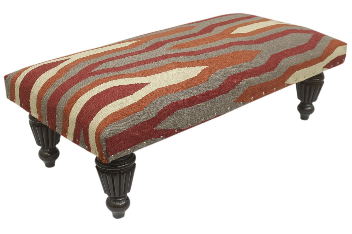 handmade Modern Settees Rust Red Hand-made RECTANGLE Vegetable dyed wool and wood  36 x 19 x 13