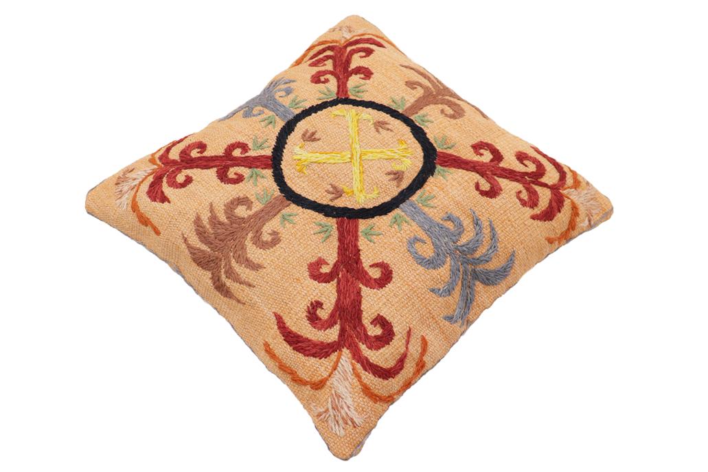 handmade Traditional Pillow Orange Red Hand-Woven SQUARE 100% WOOL Handmade pillow