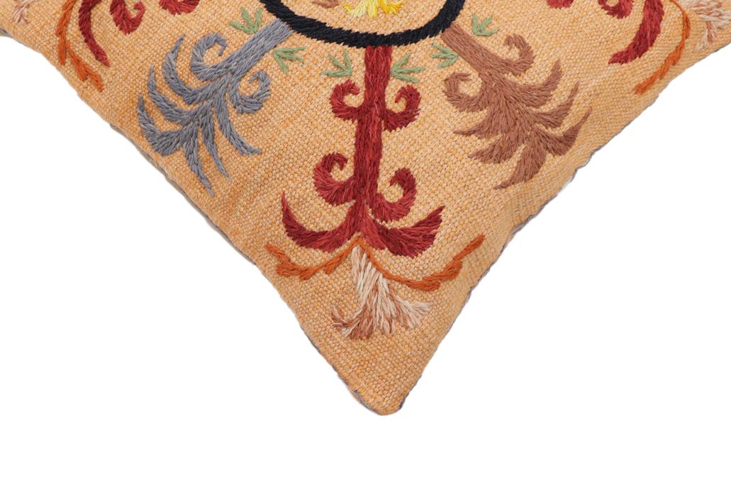 handmade Traditional Pillow Orange Red Hand-Woven SQUARE 100% WOOL Handmade pillow