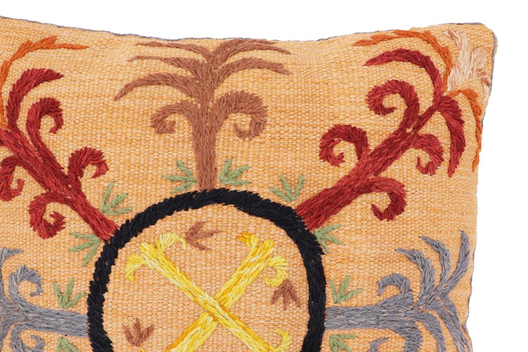 handmade Traditional Pillow Orange Red Hand-Woven SQUARE 100% WOOL Handmade pillow