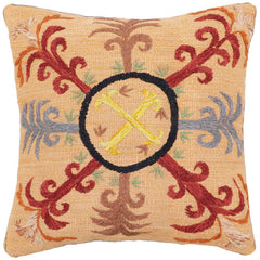 handmade Traditional Pillow Orange Red Hand-Woven SQUARE 100% WOOL Handmade pillow