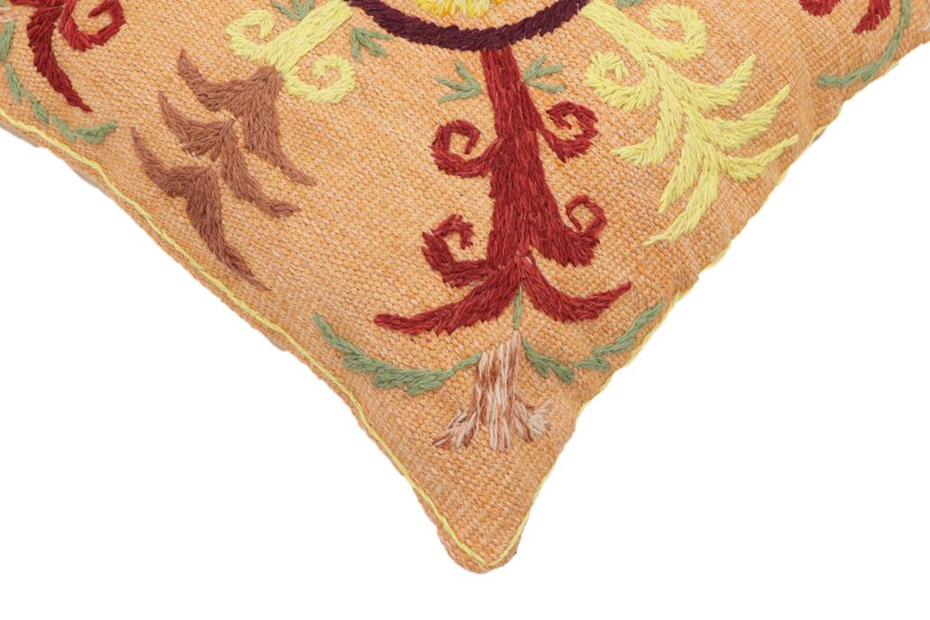 handmade Traditional Pillow Orange Red Hand-Woven SQUARE 100% WOOL Handmade pillow