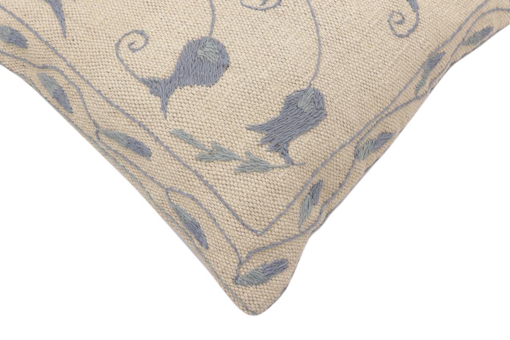 handmade Traditional Pillow Beige Blue Hand-Woven SQUARE 100% WOOL Handmade pillow