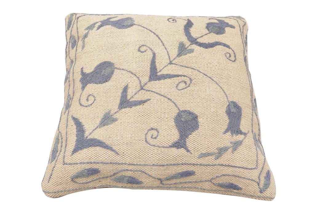 handmade Traditional Pillow Beige Blue Hand-Woven SQUARE 100% WOOL Handmade pillow