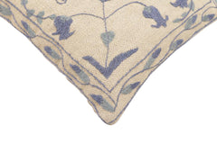 handmade Traditional Pillow Beige Blue Hand-Woven SQUARE 100% WOOL Handmade pillow