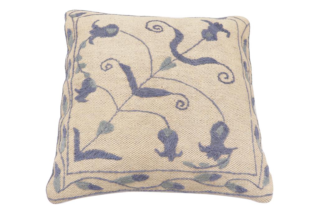 handmade Traditional Pillow Beige Blue Hand-Woven SQUARE 100% WOOL Handmade pillow