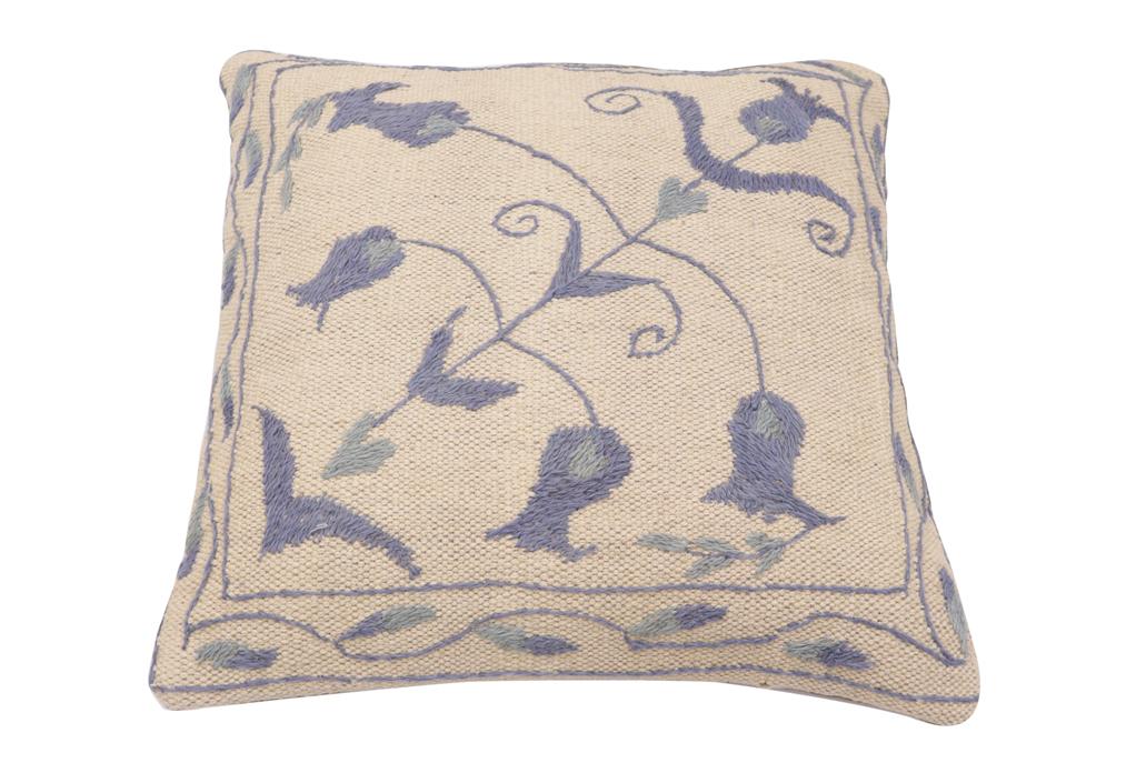 handmade Traditional Pillow Beige Blue Hand-Woven SQUARE 100% WOOL Handmade pillow