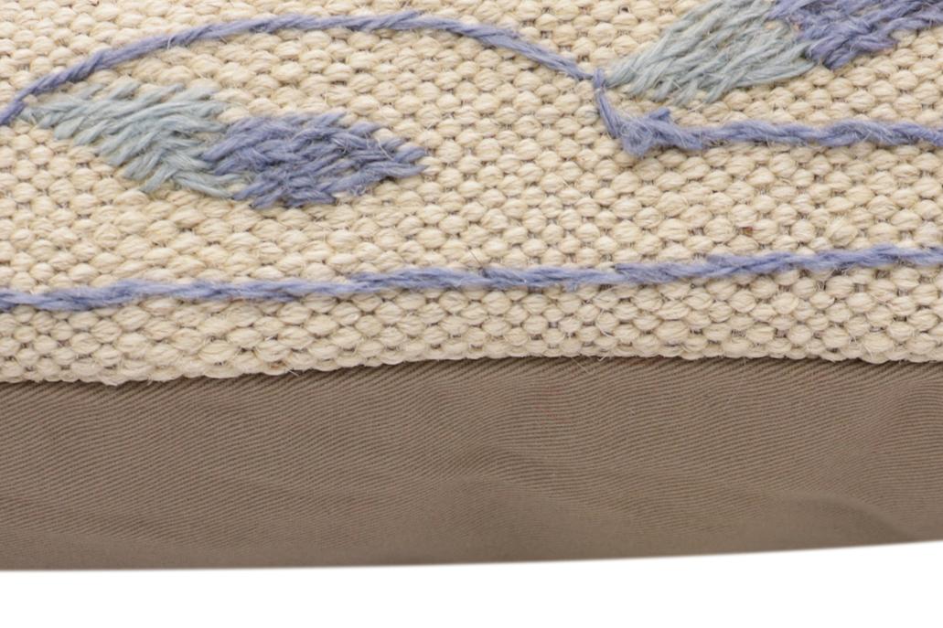 handmade Traditional Pillow Beige Blue Hand-Woven SQUARE 100% WOOL Handmade pillow